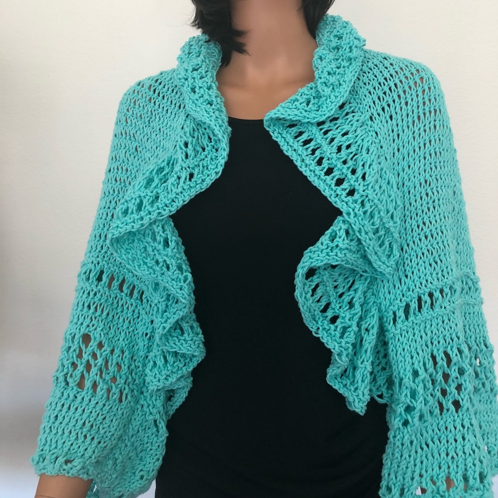 Hand Knits 2 Love Cotton Shrug Sweater Mint Summer